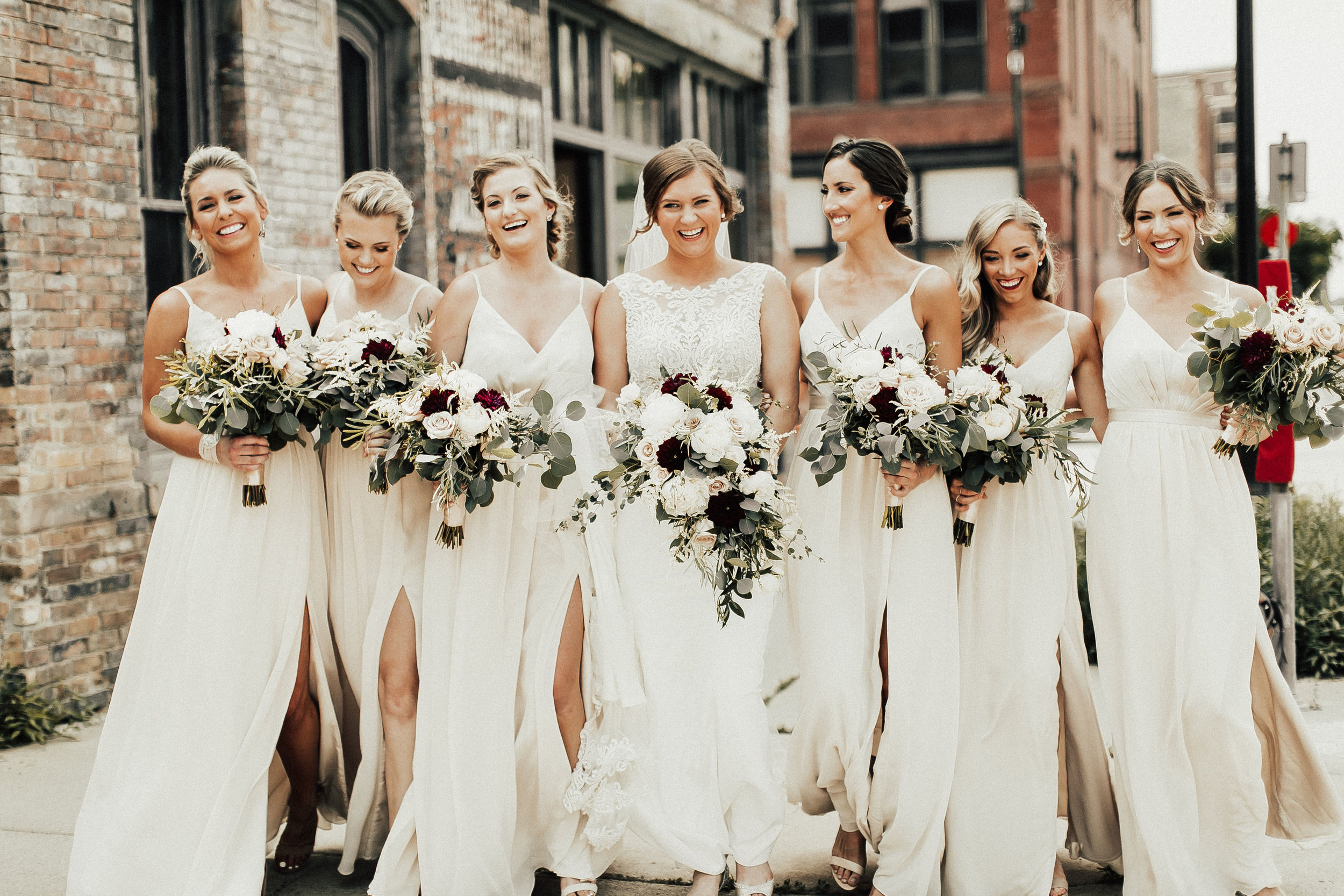 From Left to Right: Hayley Erstad (matron of honor), Brooke Harms (bridesmaid, sister of the groom), Sami Harms (bridesmaid, sister of the groom), Katie Harms (BRIDE), Kristie Miller (bridesmaid), Ali Wolff (maid of honor) Erika Dahlen (bridesmaid)